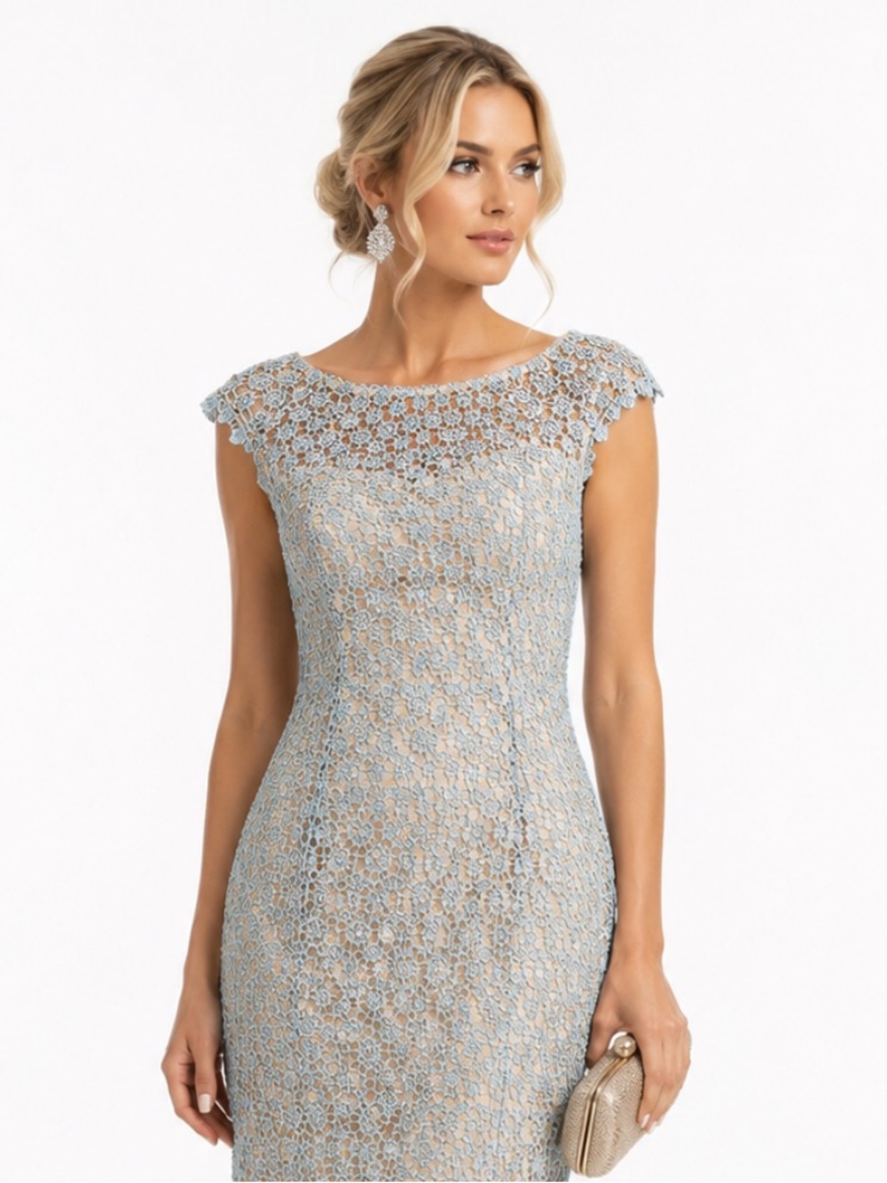 🖤5/$25 Adriana Papell Lace chrochet dress open back blue sea foam trim detail NW - Picture 8 of 16